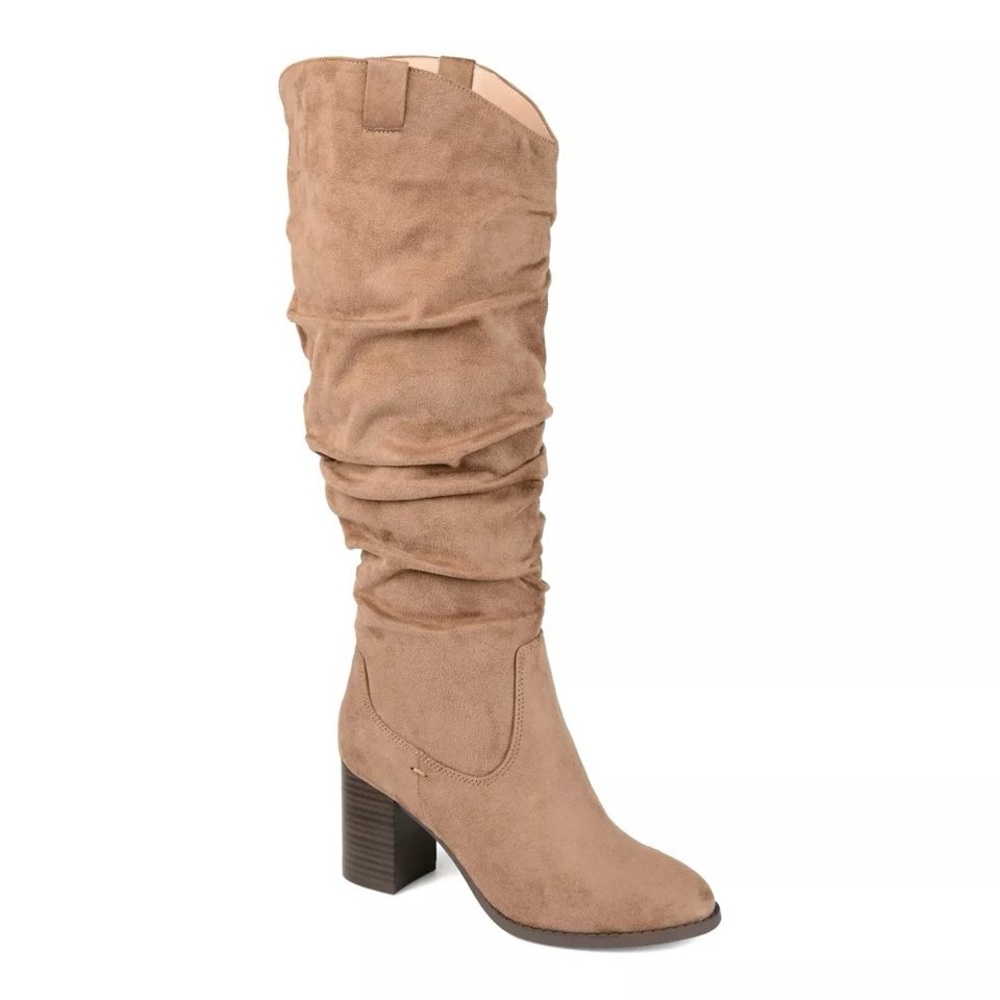 Women's Tan Suede Knee-High Boots Journee Aneil Extra Wide Calf Boots